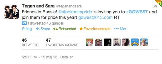 Tegan&Sara twittrar om #GOWEST