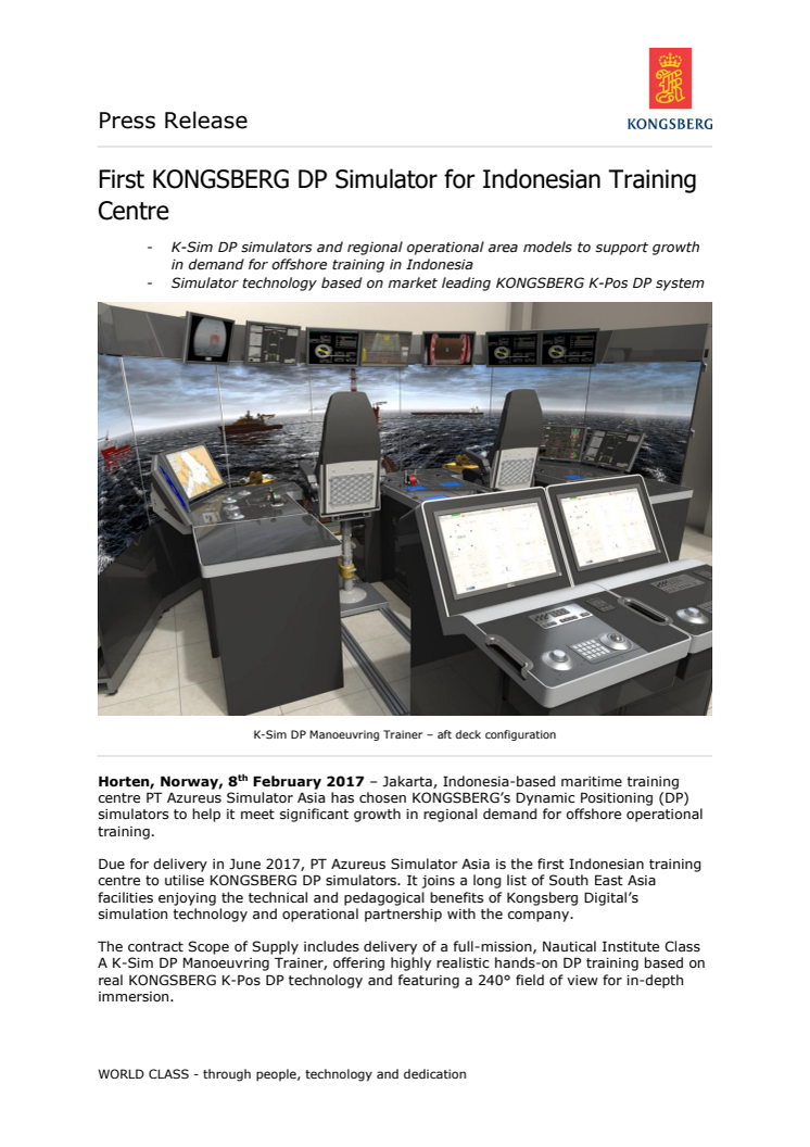 Kongsberg Digital: First KONGSBERG DP Simulator for Indonesian Training Centre