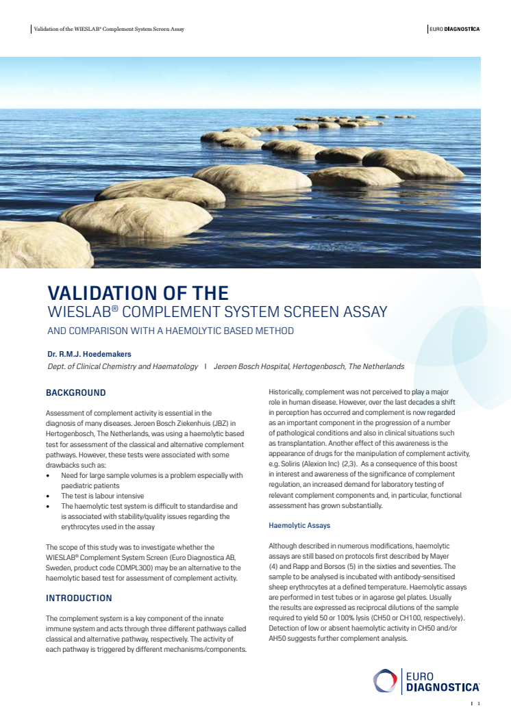 Validation of the wieslab® complement system screen assay and comparison with a haemolytic based method