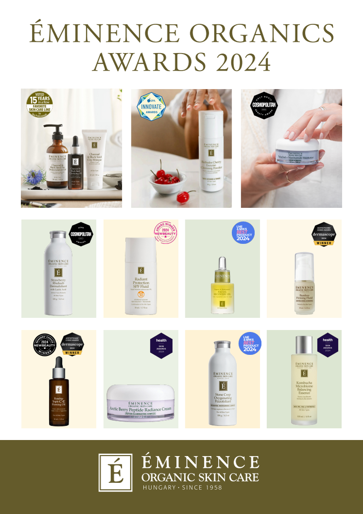 Éminence Organics Awards 2024 Skylt