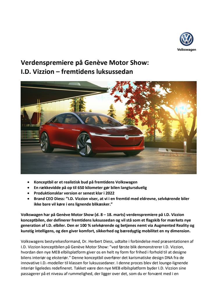 Verdenspremiere på Genève Motor Show: I.D. Vizzion - fremtidens luksussedan