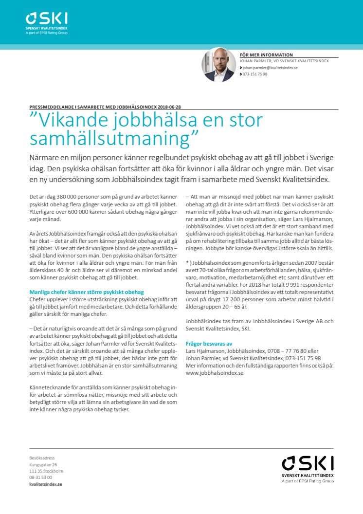 ”Vikande jobbhälsa en stor  samhällsutmaning”