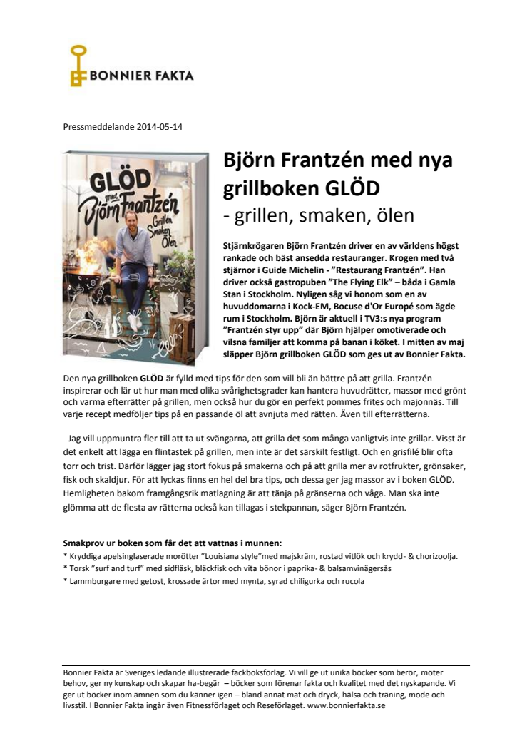 Stjärnkrögaren Björn Frantzén med nya grillboken GLÖD  
