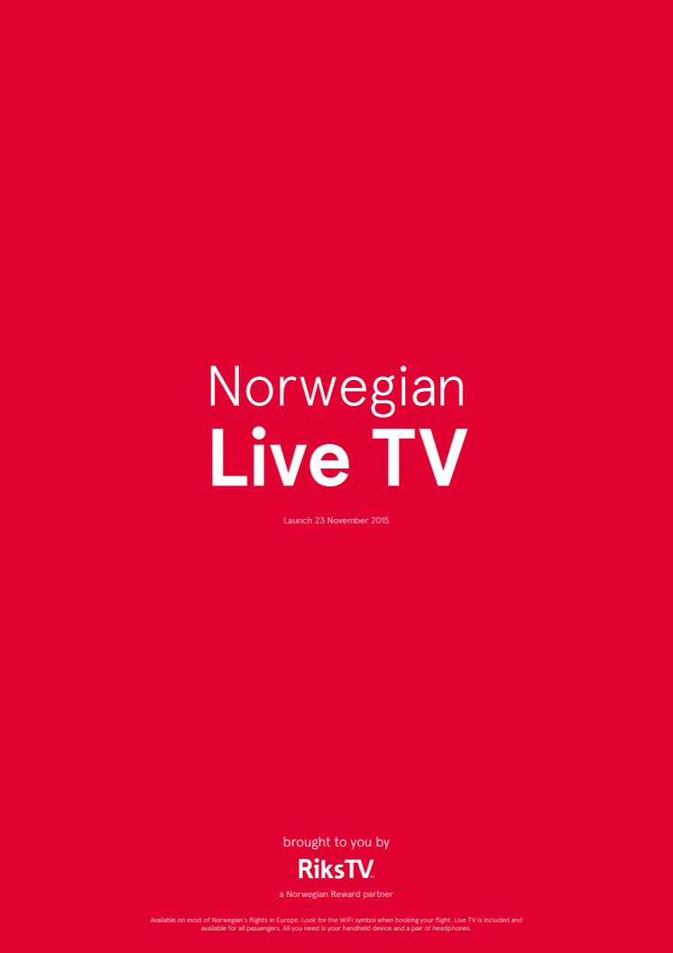 Norwegian tarjoaa ensimmäisenä Euroopassa suorat TV-lähetykset lennoilla