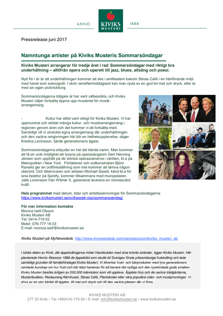 Namntunga artister på Kiviks Musteris Sommarsöndagar