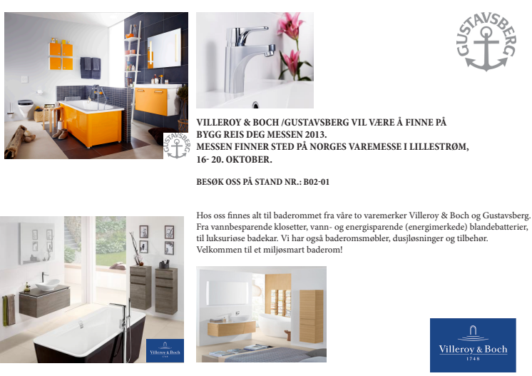 Villeroy & Boch/Gustavsberg på Bygg Reis Deg 2013 messen 16-20 oktober