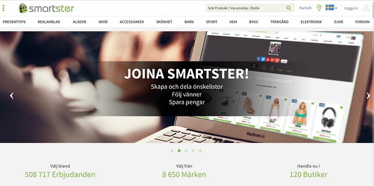 Smartster screenshot från webbsidan www.smartster.se