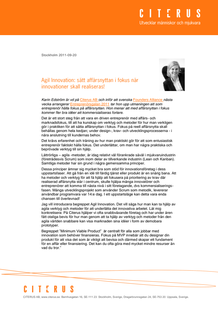 Agil Innovation: sätt affärsnyttan i fokus när innovationer skall realiseras 