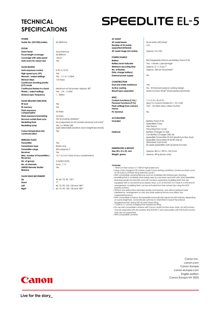 Teknisk specifikation Canon SPEEDLITE EL-5.pdf