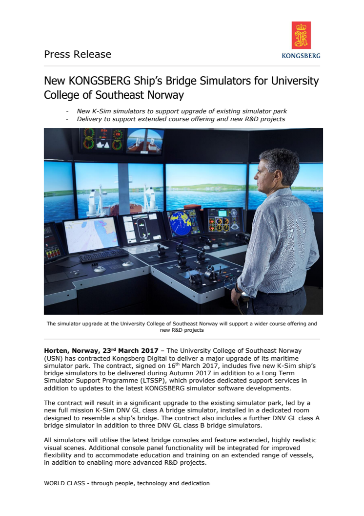 Kongsberg Digital: New KONGSBERG Ship’s Bridge Simulators for University College of Southeast Norway