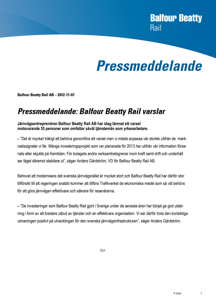 Balfour Beatty Rail AB varslar