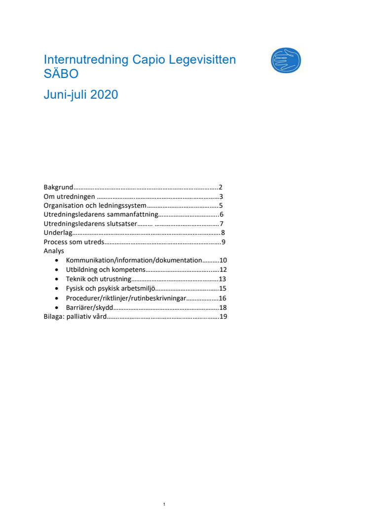 Internutredning Capio Legevisitten SÄBO juni-juli 2020