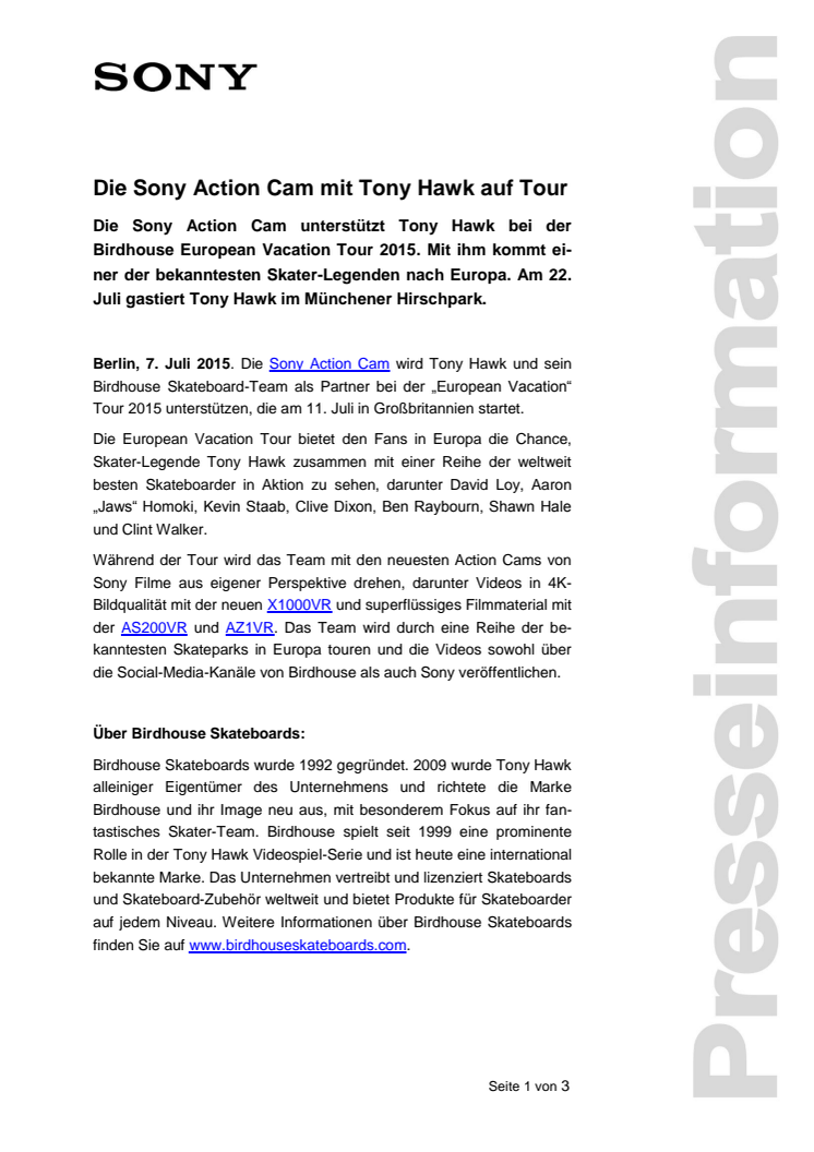 Die Sony Action Cam mit Tony Hawk auf Tour