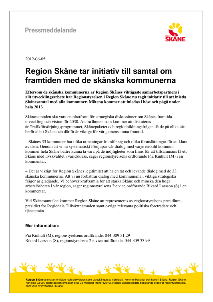 Region Skåne tar initiativ till samtal om framtiden med de skånska kommunerna 