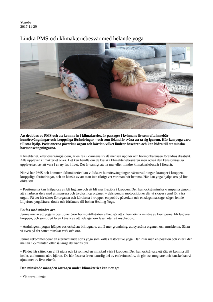 ​Lindra PMS och klimakteriebesvär med helande yoga