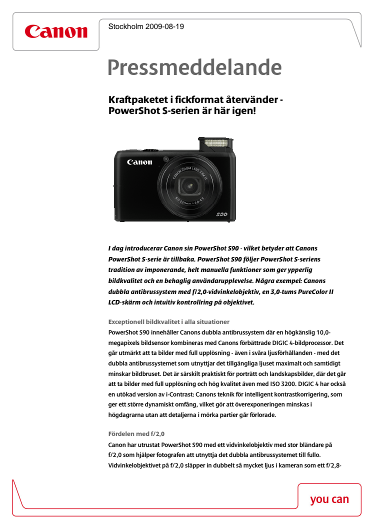 Kraftpaketet i fickformat återvänder - PowerShot S-serien är här igen!