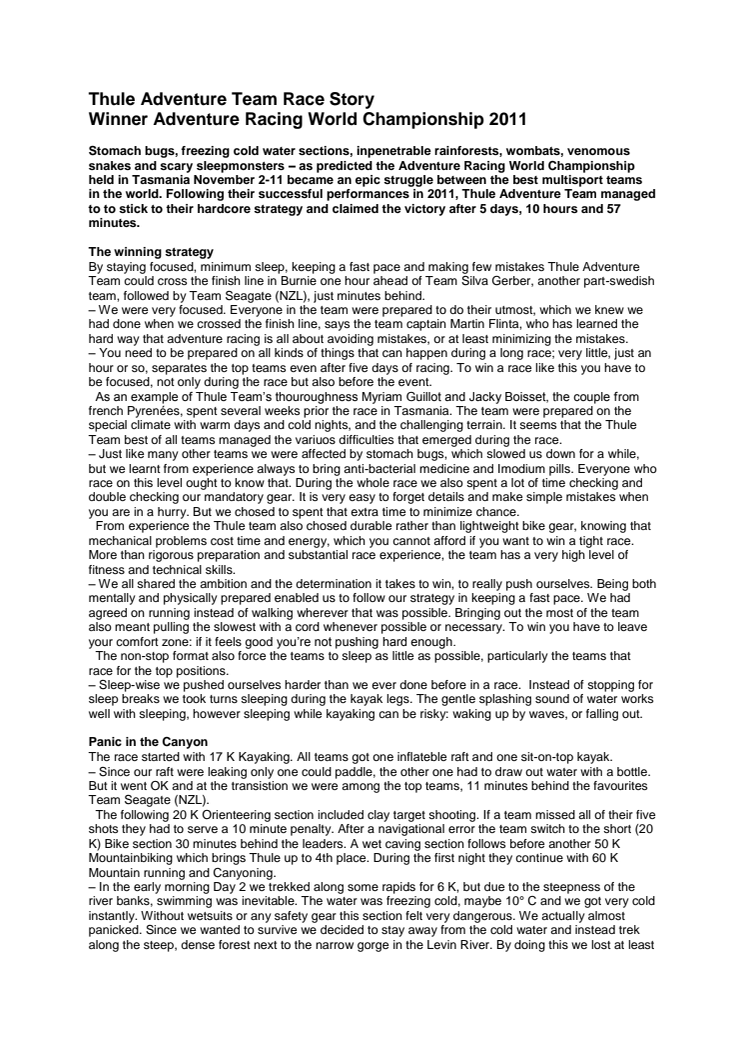 Thule Adventure Team Race Story ARWC 2011