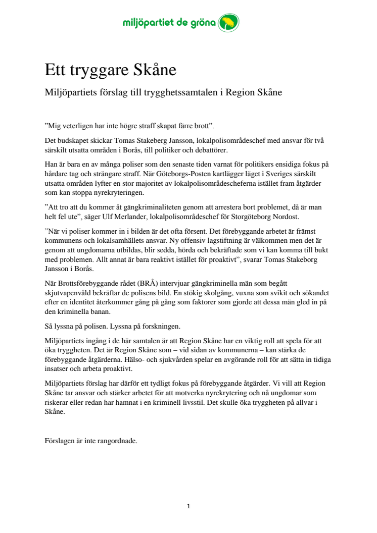 MP:s förslag till trygghetssamtalen i Region Skåne