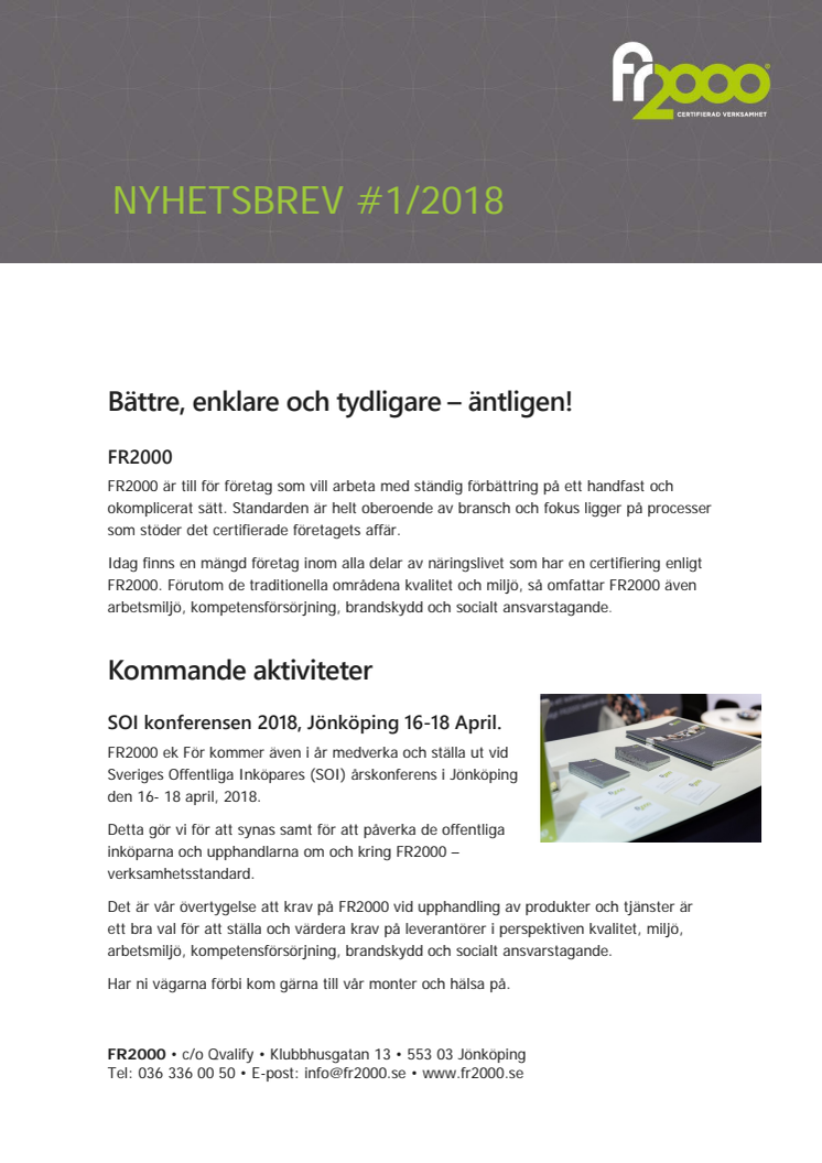 Nyhetsbrev FR2000 - Mars 2018