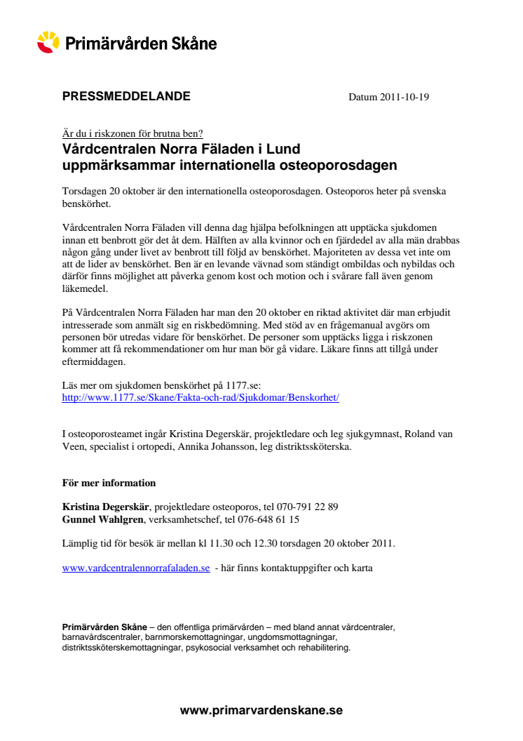 Är du i riskzonen för brutna ben? - Vårdcentral i Lund uppmärksammar osteoporosdagen 20/10