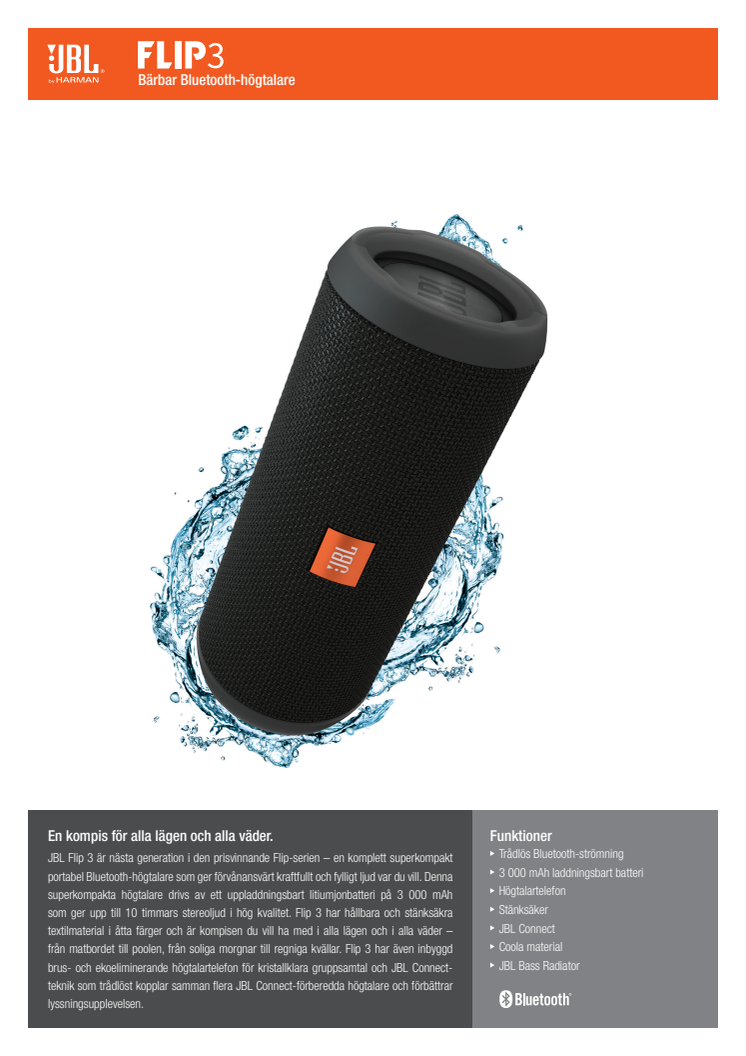 JBL släpper uppföljaren Flip 3 – en bärbar och vattentålig högtalare med kraftfullt ljud