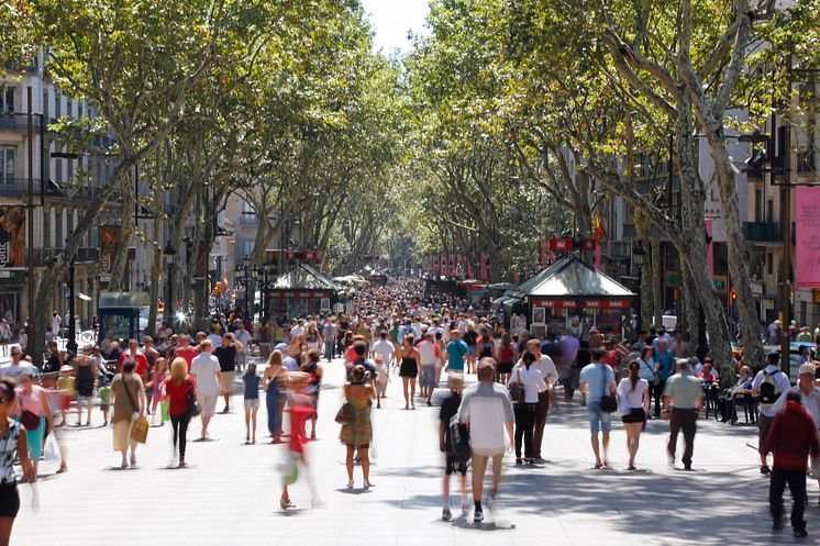 Las Ramblas i Barcelona, Catalonien