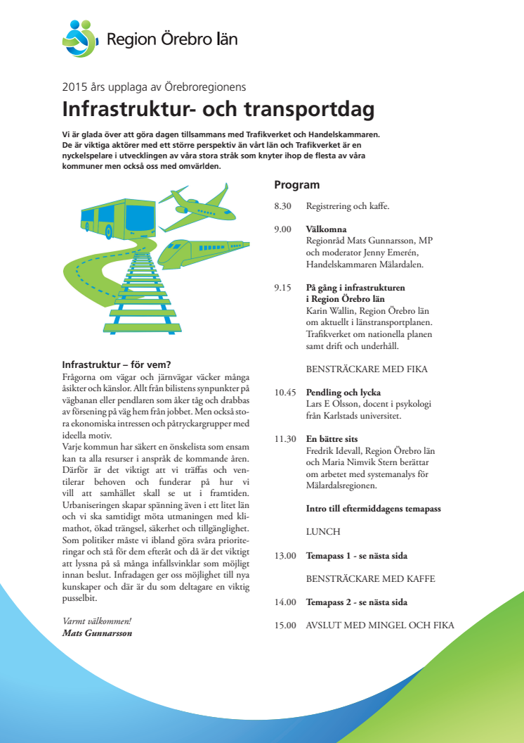 Program för Örebroregionens Infrastruktur- och transportdag 2015