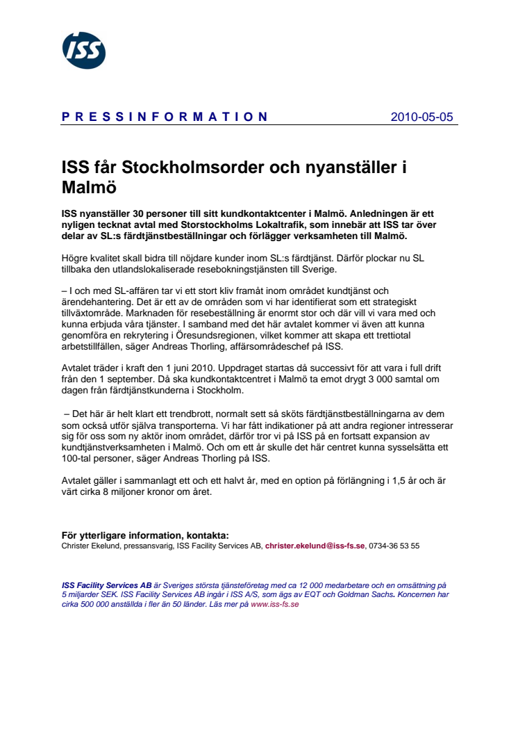 ISS får Stockholmsorder och nyanställer i Malmö