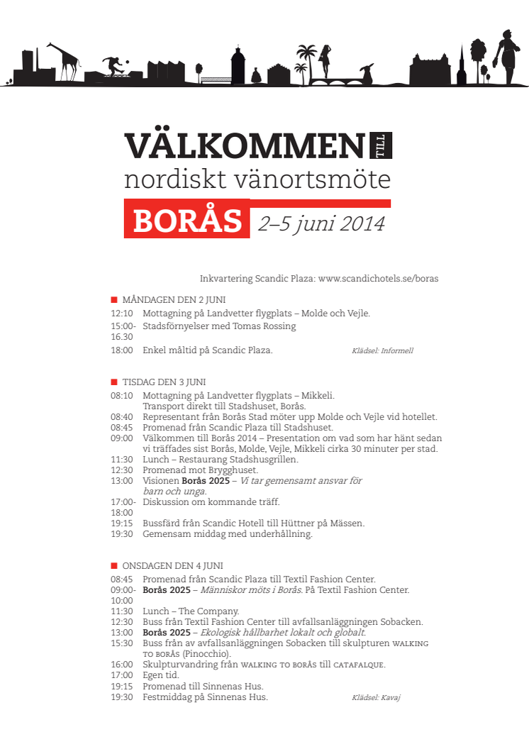 Program för vänortsmötet i Borås 2-5 juni 2014