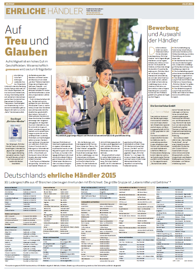 Ehrlicher Händler 2015 - DIE WELT 