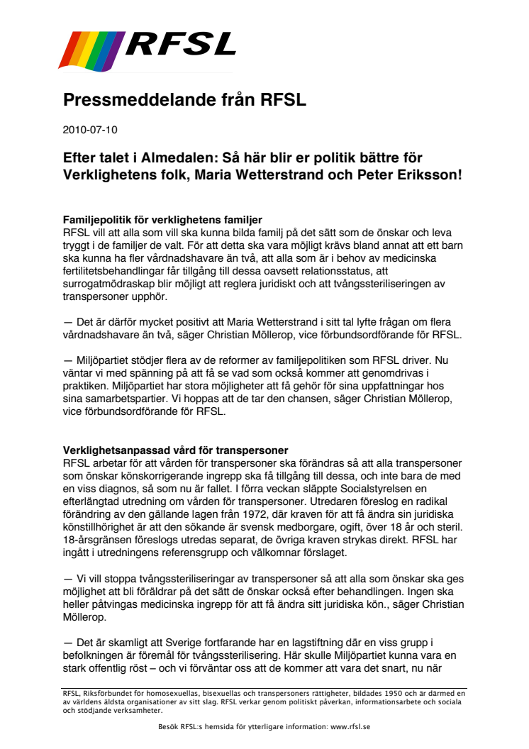 Efter talet i Almedalen: Så här blir er politik bättre för Verklighetens folk, Maria Wetterstrand och Peter Eriksson!