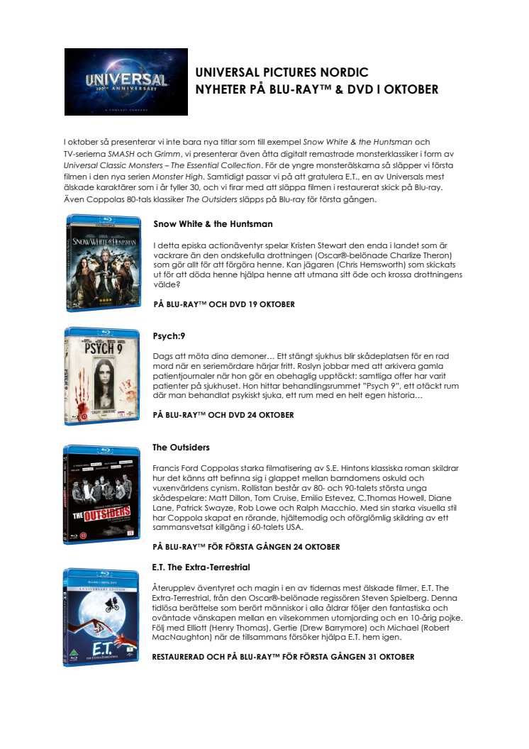 UNIVERSAL PICTURES NORDIC NYHETER PÅ BLU-RAY™ & DVD I OKTOBER