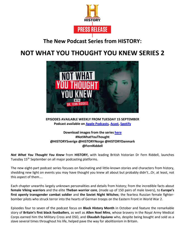 PRESS RELEASE | NEW PODCAST SERIES FROM HISTORY