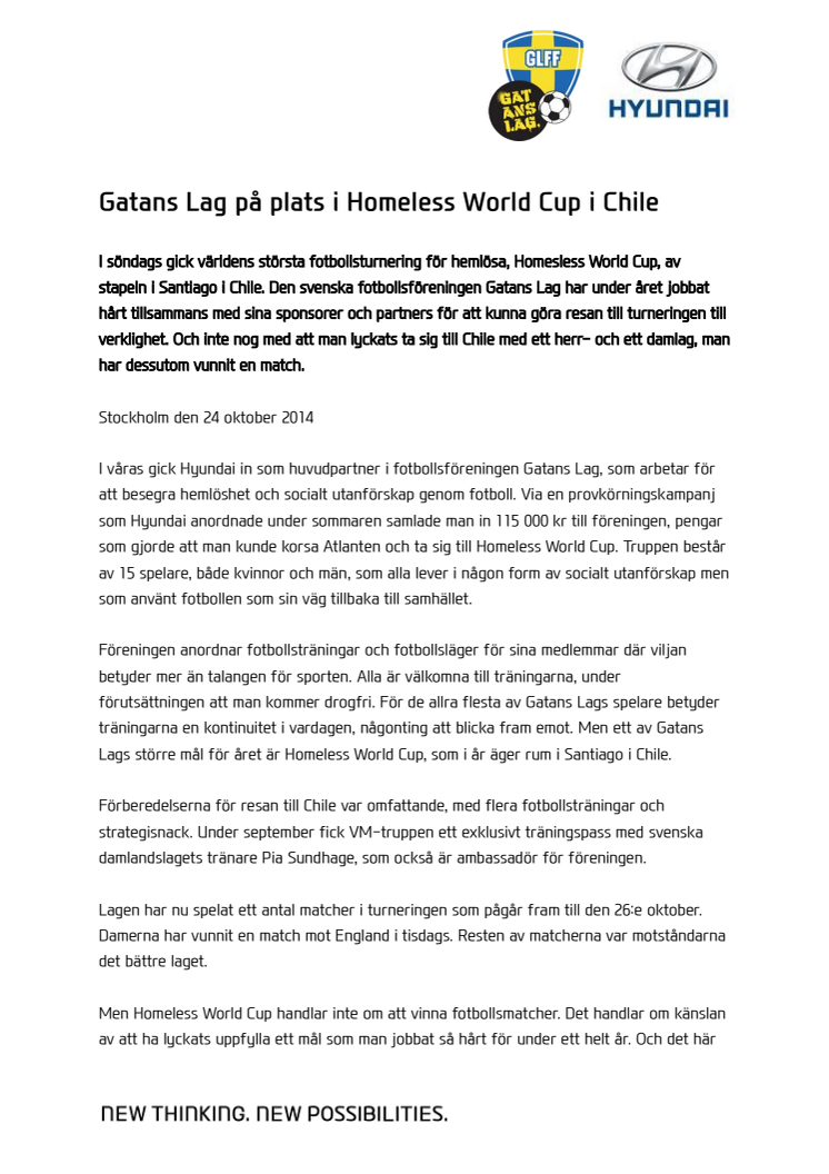 Gatans Lag på plats i Homeless World Cup i Chile
