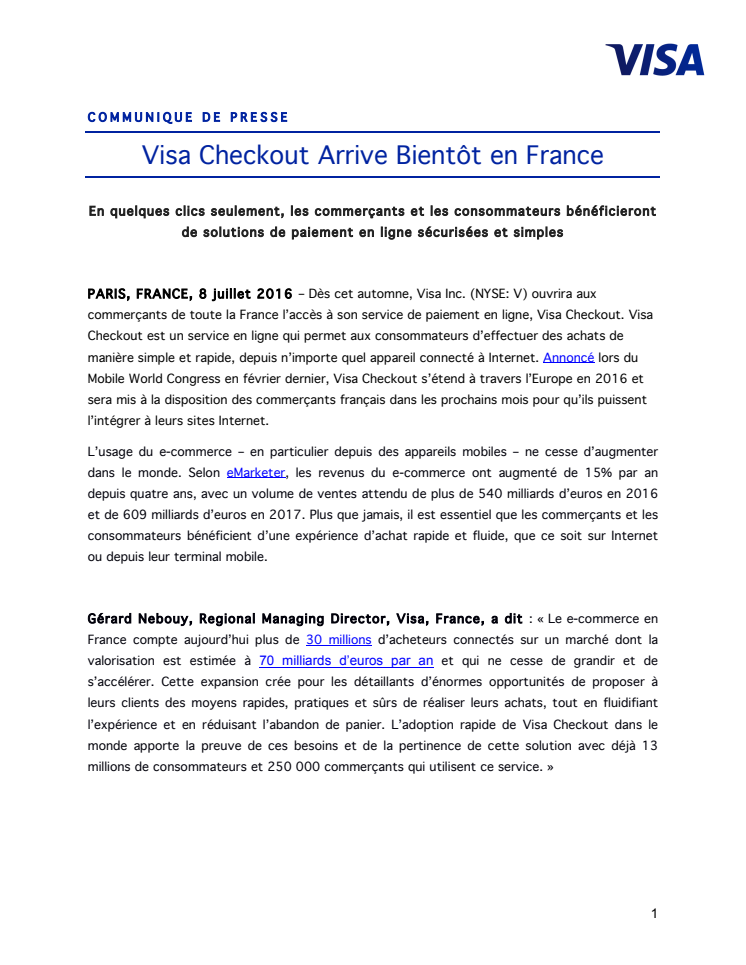 Visa Checkout Arrive Bientôt en France 