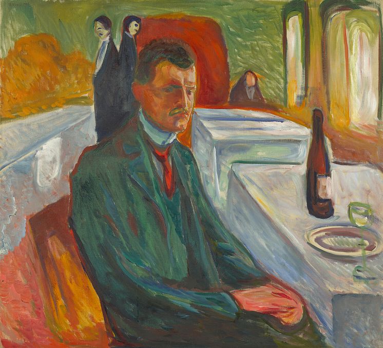 Edvard Munch: Selvportrett ved vinen / Self-Portrait with a Bottle of Wine (1906)
