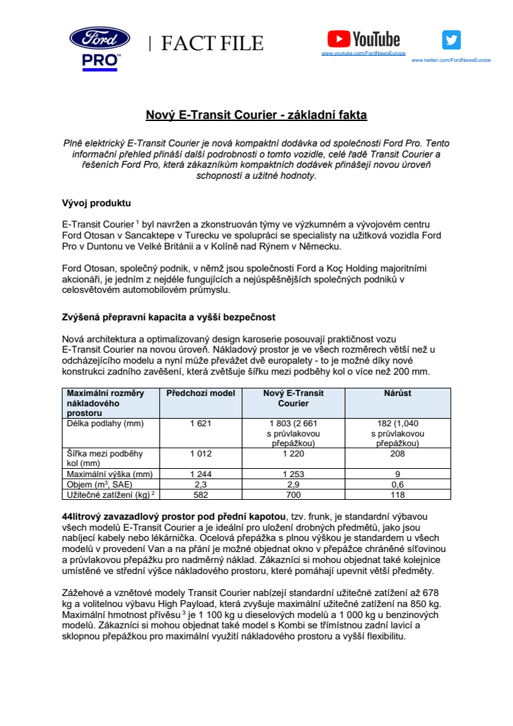 Nový E-Transit Courier - základní fakta
