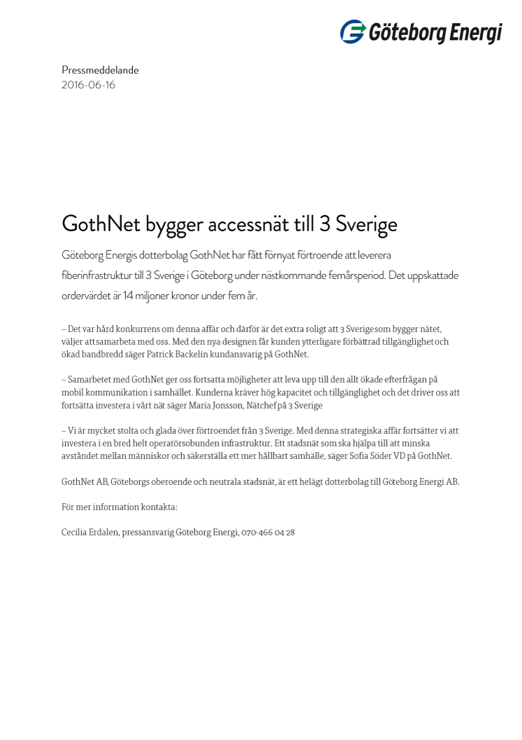 GothNet bygger accessnät till 3 Sverige