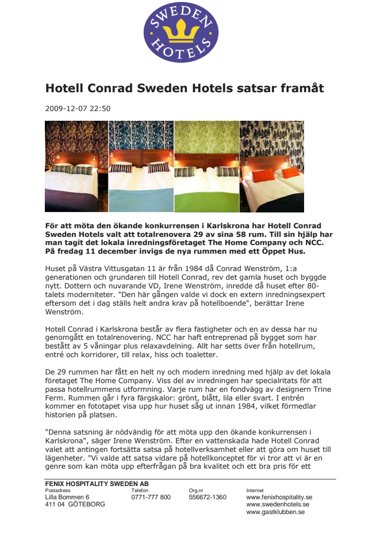 Hotell Conrad Sweden Hotels satsar framåt