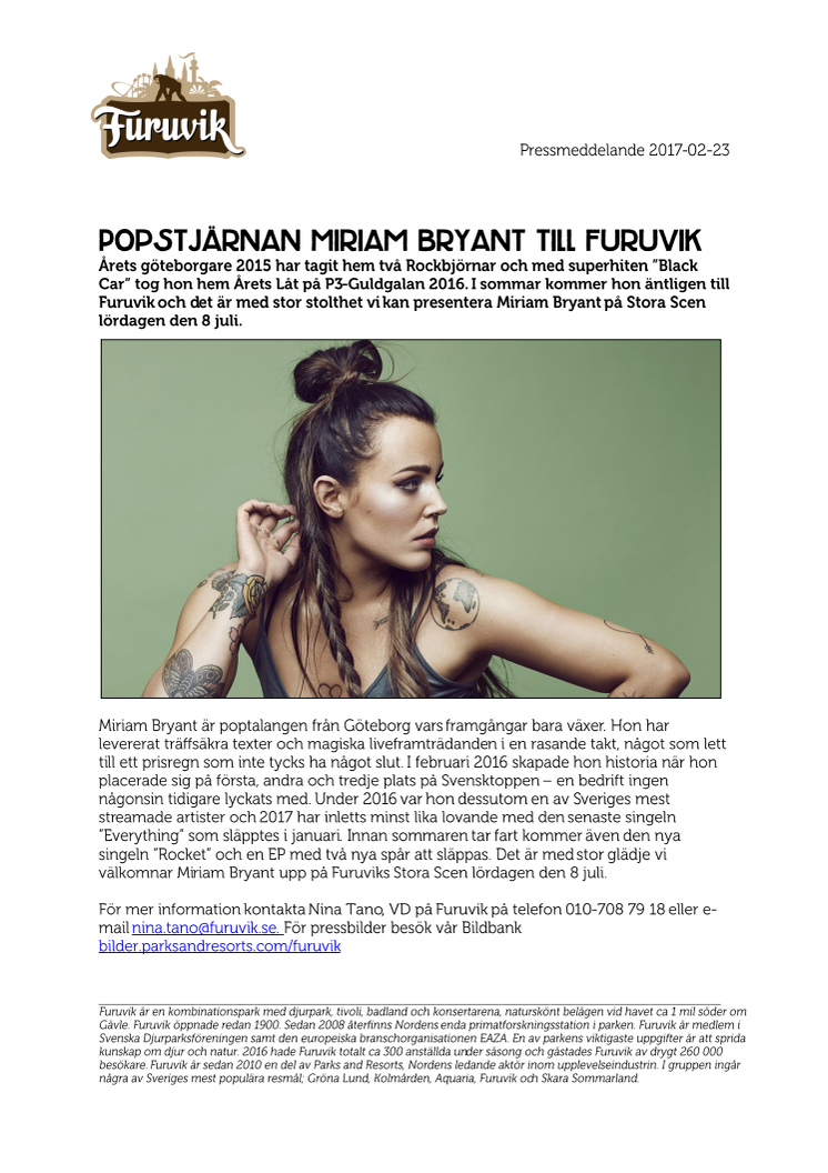 Popstjärnan Miriam Bryant till Furuvik