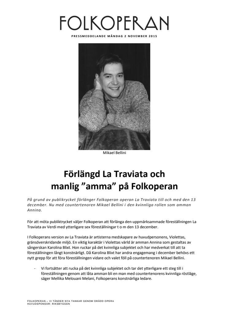 Förlängd La Traviata och manlig amma på Folkoperan