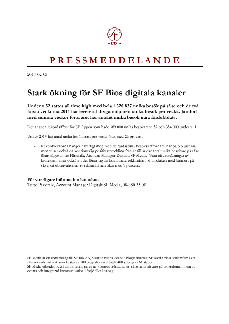 Stark ökning för SF Bios digitala kanaler