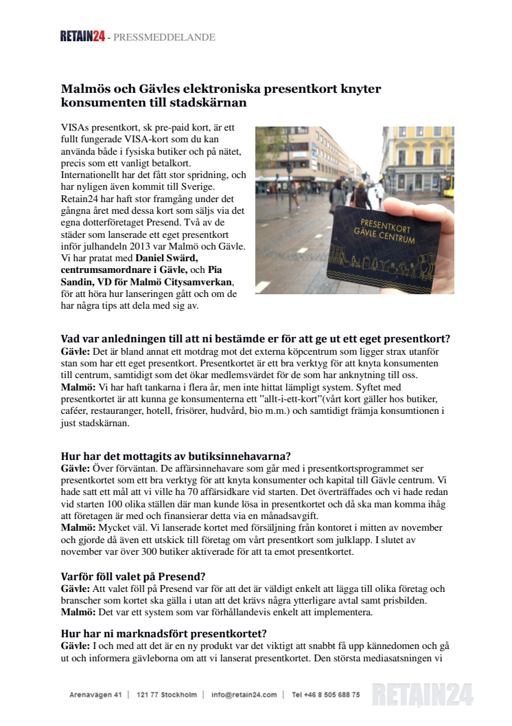 Malmös och Gävles elektroniska presentkort knyter konsumenten till stadskärnan