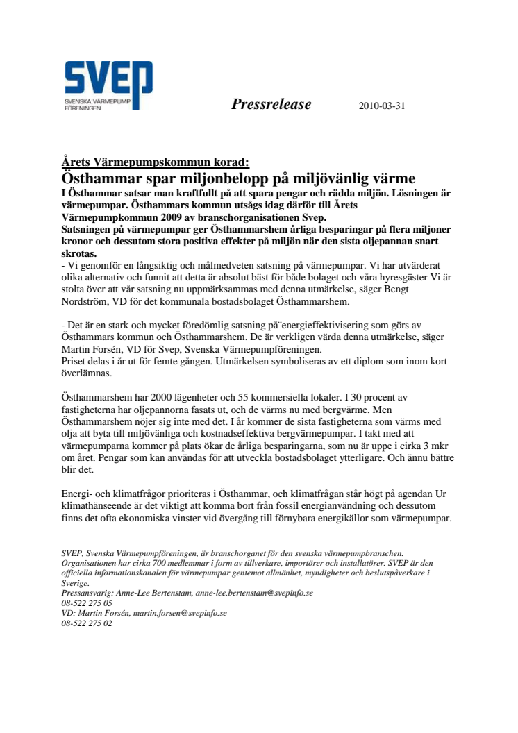 Årets Värmepumpkommun korad