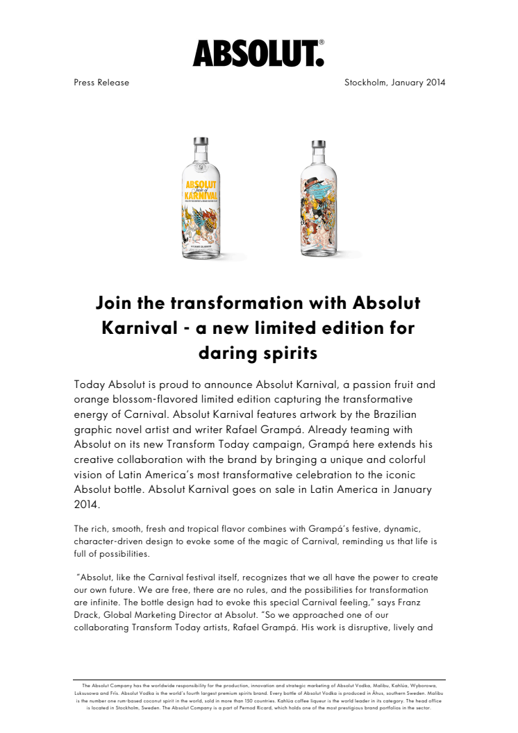 Join the transformation with Absolut Karnival - a new limited edition for daring spirits 
