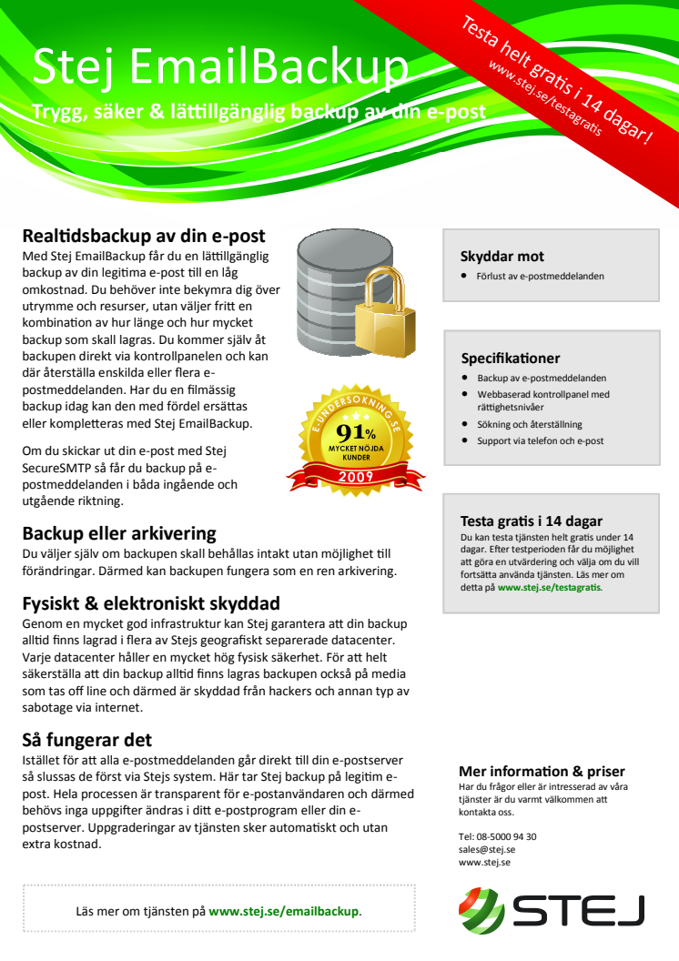 Informationsblad backup av e-post: Stej EmailBackup