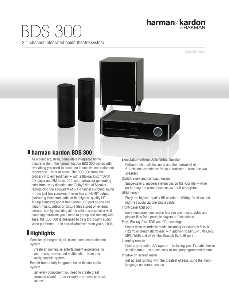 Specification sheet - harman kardon BDS 300 (English)