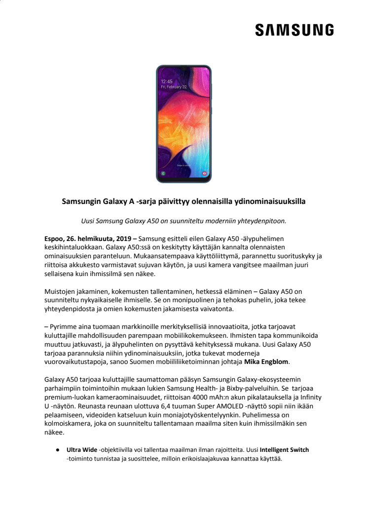 Samsungin Galaxy A -sarja päivittyy olennaisilla ydinominaisuuksilla