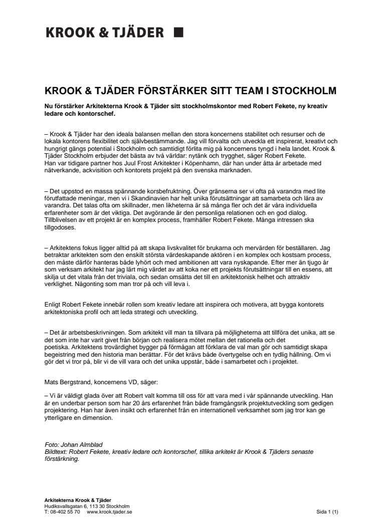 Krook & Tjäder förstärker sitt team i Stockholm