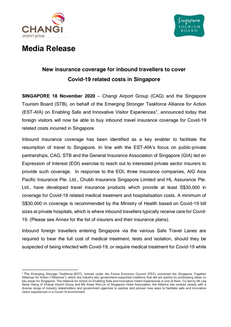 New insurance coverage for inbound travellers to cover  Covid-19 related costs in Singapore